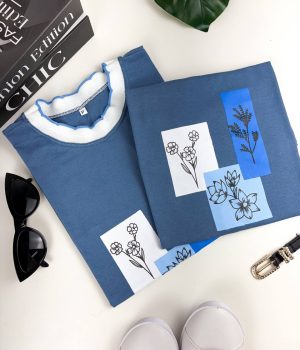 TSHIRT FLORES  COR AZUL JEANS