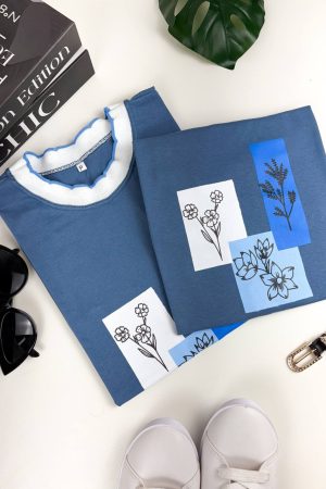 TSHIRT FLORES  COR AZUL JEANS